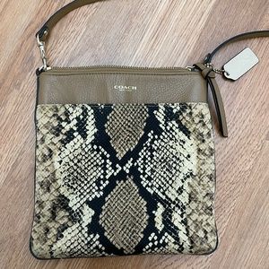 Coach tan/black snakeskin print crossbody purse